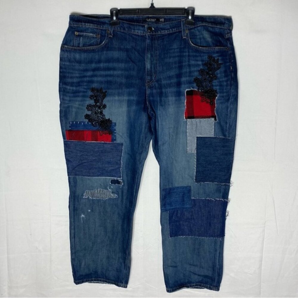 Lauren Ralph Lauren Black Label Patchwork Relaxed Fit Tapered Ankle Jeans 20W